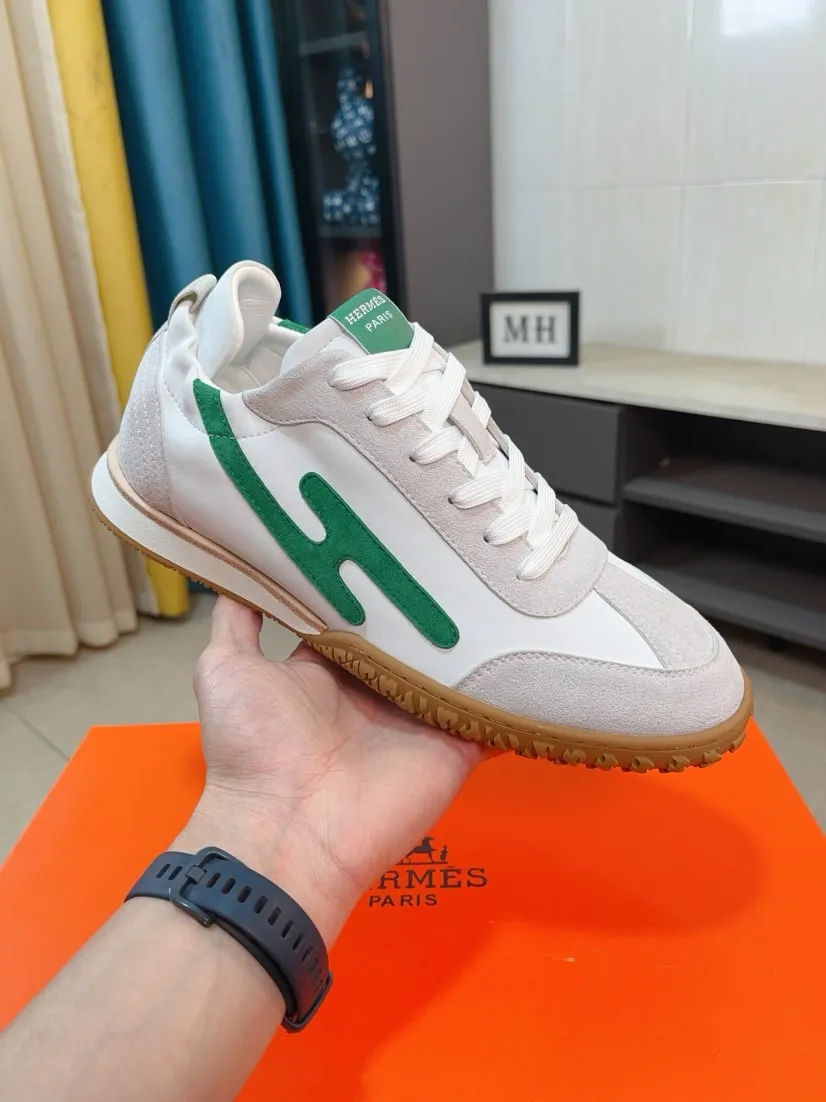 Men's shoes 💰480🌸🌸[HERMES] Hermès sneakers, the upper is made of calfskin and suede, imported materials, full of texture, the lightweight sole is decorated with contrasting patterns, creating a versatile fashion style. Size: 38-44, 45 customized